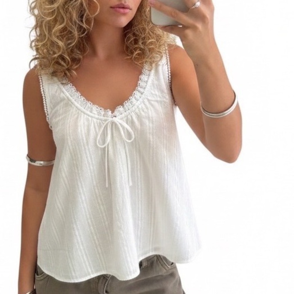 Princess Polly Antiguity Lace Trim Tie Front Striped Cotton Babydoll US 4